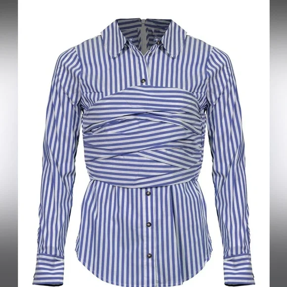 Veronica Beard Blue and White Striped Button Down Shirt - Picture 4 of 13